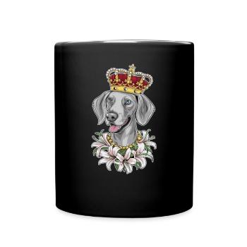 Weimaraner Hund mit Krone und schönen Lillien - Tasse einfarbig - Schwarz - Vorne