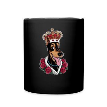 Doberman Pinscher with crown and great roses - Full Colour Mug - black - Front