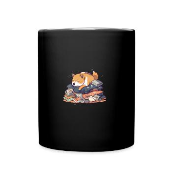 Hund Shiba Inu schläft auf Kissen - Tasse einfarbig - Schwarz - Vorne