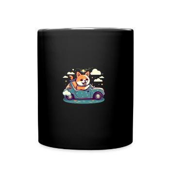 Chien Shiba Inu voyageant avec voiture et lunettes - Mug uni - noir - Devant