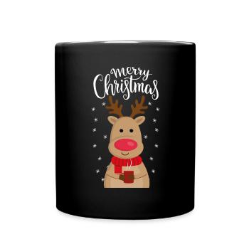 Merry Christmas, Weihnachten, Rudolf, Rudolph - Tasse einfarbig - Schwarz - Vorne