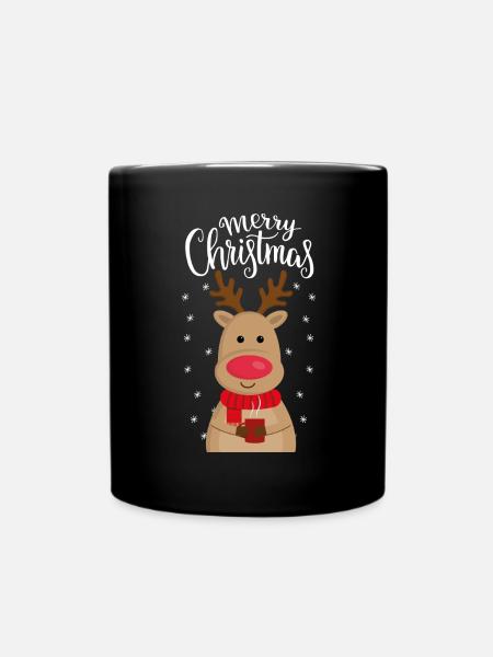 Merry Christmas, Weihnachten, Rudolf, Rudolph - Tasse einfarbig - Schwarz
