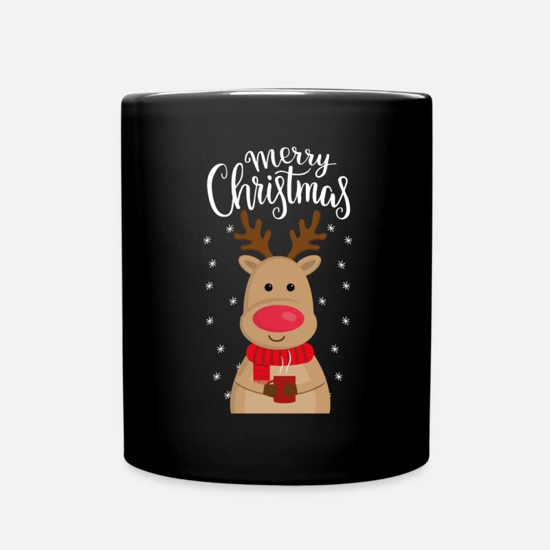Merry Christmas, Weihnachten, Rudolf, Rudolph - Tasse einfarbig - Schwarz
