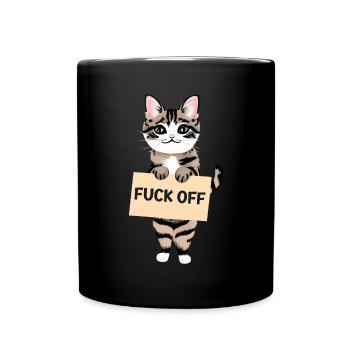 Fuck off - Funny sarcastic cat design - Full Colour Mug - black - Front