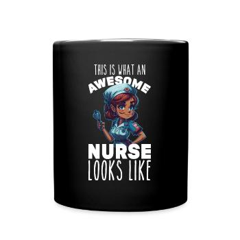 Fière infirmière dans le style dessin animé - Mug uni - noir - Devant