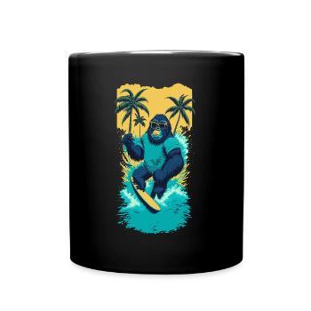 Surf Gorilla: L’illustration de la vague rétro - Mug uni - noir - Devant