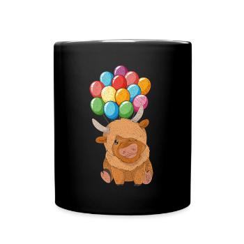Farm Animal Balloon Scottish Highland Cattle - Full Colour Mug - black - Front