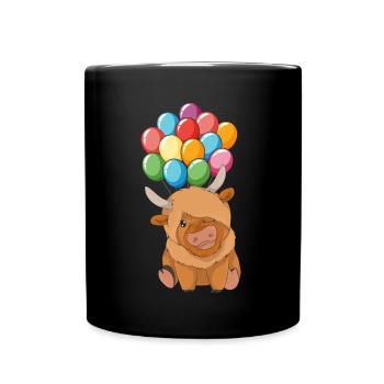 Bauer Geschenk Ballon Schottisches Hochlandrind - Tasse einfarbig - Schwarz - Vorne