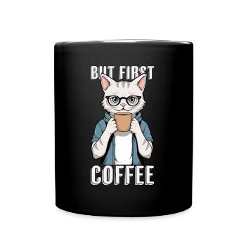 But First Coffee - Coffee Drinking Cat - Full Colour Mug - black - Front
