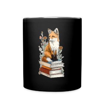 Fuchs auf Bücherstapel - Tasse einfarbig - Schwarz - Vorne