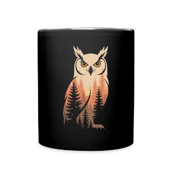 Eule Wald Natur - Tasse einfarbig - Schwarz - Vorne