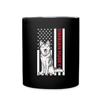Husky sibérien Drapeau américain - Mug uni - noir - Devant