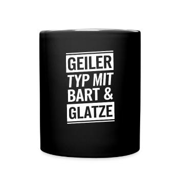 Typ mit Bart und Glatze, Männer Haarausfall Glatze - Tasse einfarbig - Schwarz - Vorne