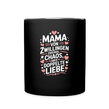 Mama von Zwillingen Zwillings Mutter Zwillingsmama - Tasse einfarbig - Schwarz - Vorne