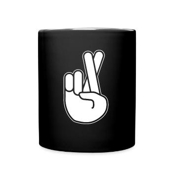 Gekreuzte Finger - nichts versprechen - Tasse einfarbig - Schwarz - Vorne