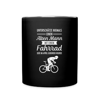 Alter Mann Fahrrad - April Geburtstag - Tasse einfarbig - Schwarz - Vorne