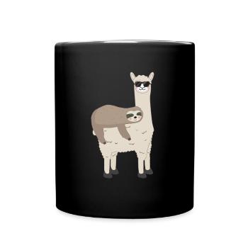 Lama and Sloth - Funny Alpaca Sloth Gift - Full Colour Mug - black - Front