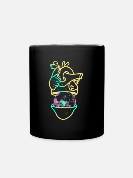 Heart Skull 2 yellow - Full Colour Mug - black