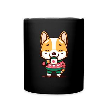 Dog drinks coffee in a Christmas sweater - Full Colour Mug - black - Front