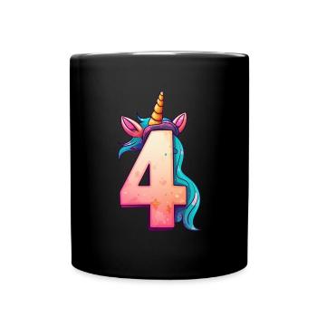 Einhorn 4. Geburtstag - Tasse einfarbig - Schwarz - Vorne