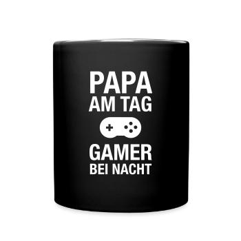 Papa Am Tag Gamer Bei Nacht - Gaming Zocken - Tasse einfarbig - Schwarz - Vorne
