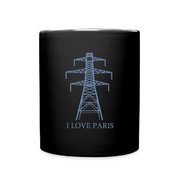Strommast als Eiffelturm "I Love Paris" Satire - Tasse einfarbig - Schwarz - Vorne