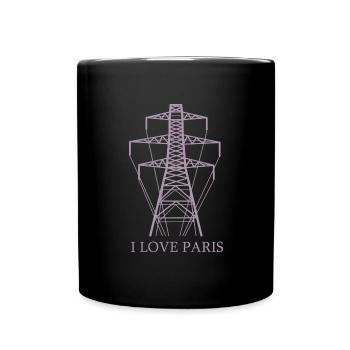 Strommast als Eiffelturm "I Love Paris" Satire - Tasse einfarbig - Schwarz - Vorne