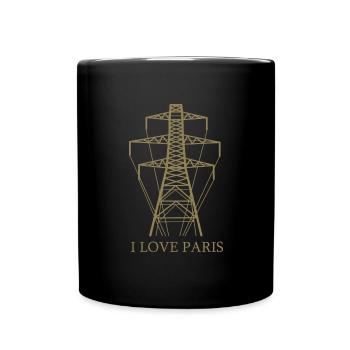 Strommast als Eiffelturm "I Love Paris" Satire - Tasse einfarbig - Schwarz - Vorne