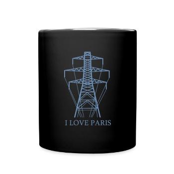 Strommast als Eiffelturm "I Love Paris" Satire - Tasse einfarbig - Schwarz - Vorne