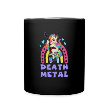Metall Band Rock Einhorn Regenbogen Musiker - Tasse einfarbig - Schwarz - Vorne