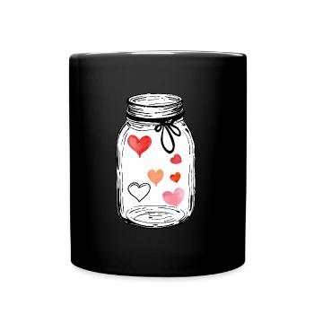 Pot plein d'aquarelles de coeurs d'amour - Mug uni - noir - Devant