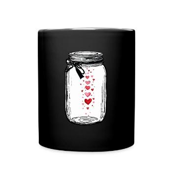 Glass Full of Love Hearts Watercolors - Full Colour Mug - black - Front