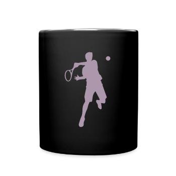 Tennis Player Backhand Silhouette Minimalist - Full Colour Mug - black - Front