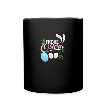 Frohe Ostern schön Dekoriert - Tasse einfarbig - Schwarz - Vorne