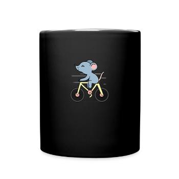 Maus auf einem Fahrrad - Tasse einfarbig - Schwarz - Vorne