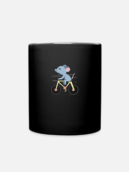 Maus auf einem Fahrrad - Tasse einfarbig - Schwarz