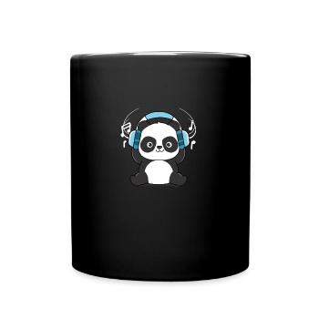 Panda mit Kopfhörer - Tasse einfarbig - Schwarz - Vorne