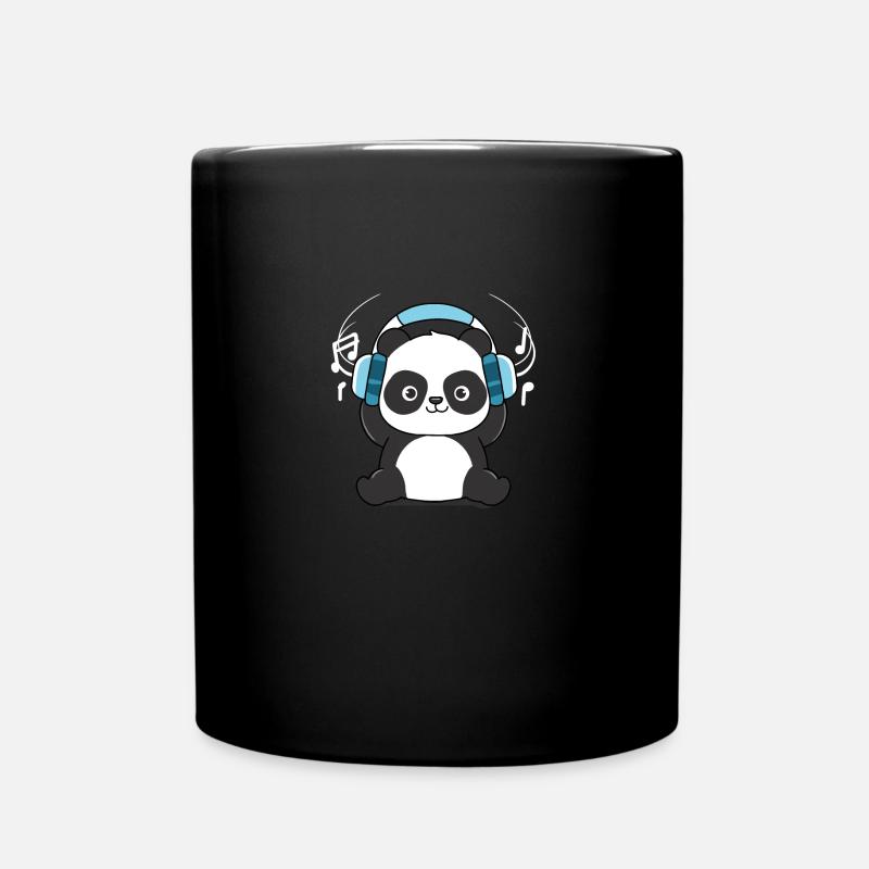 Panda with headphones - Full Colour Mug - black