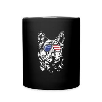 Hungarian Mudi America Flag Sunglasses Dogs - Full Colour Mug - black - Front