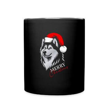 Husky Merry Christmas, Dog Head, Drawing - Full Colour Mug - black - Front