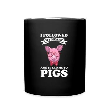 Schweine Schweinefarm Geschenk - Tasse einfarbig - Schwarz - Vorne