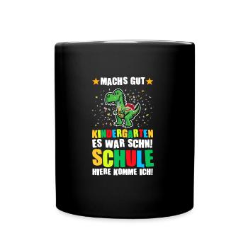 Schulkind Dino Schulanfänger Geschenk - Tasse einfarbig - Schwarz - Vorne