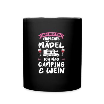 Campen Wein Camper Geschenk - Tasse einfarbig - Schwarz - Vorne
