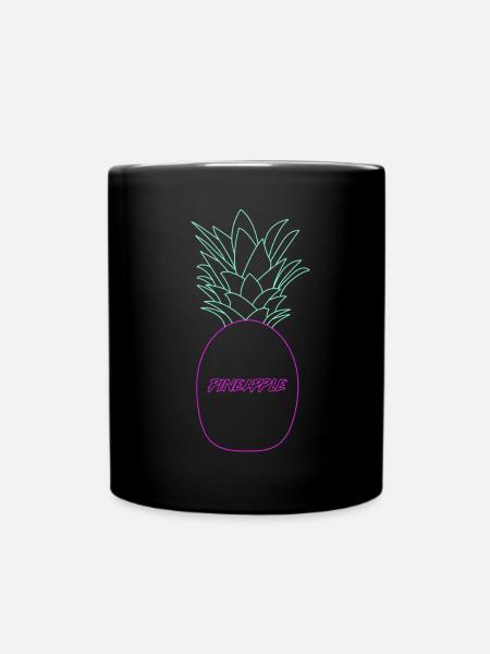 Pineapple Neon Retro 80s Gift - Full Colour Mug - black