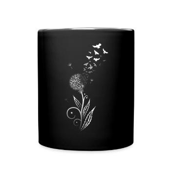 Filigree dandelion with flying birds. - Full Colour Mug - black - Front