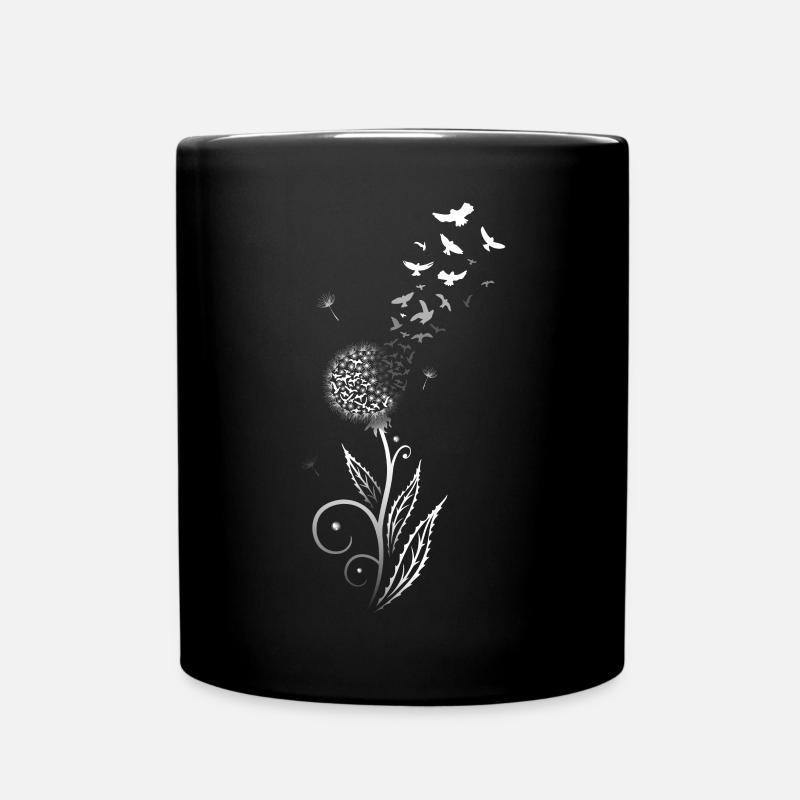 Löwenzahn. Pusteblume mit Vogelschwarm. - Tasse einfarbig - Schwarz