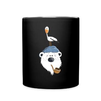 Bär mit Möwe - Tasse einfarbig - Schwarz - Vorne
