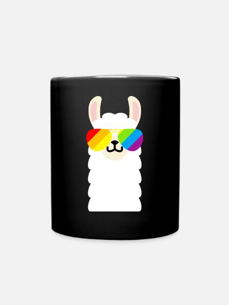 Regenbogen Sonnenbrille Lama - Tasse einfarbig - Schwarz