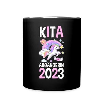 Schulkind 2023 Schulbeginn Einhorn Einschulung - Tasse einfarbig - Schwarz - Vorne