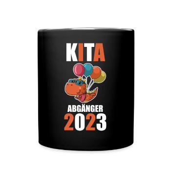 Schulkind 2023 Schulbeginn Dinosaurier Einschulung - Tasse einfarbig - Schwarz - Vorne